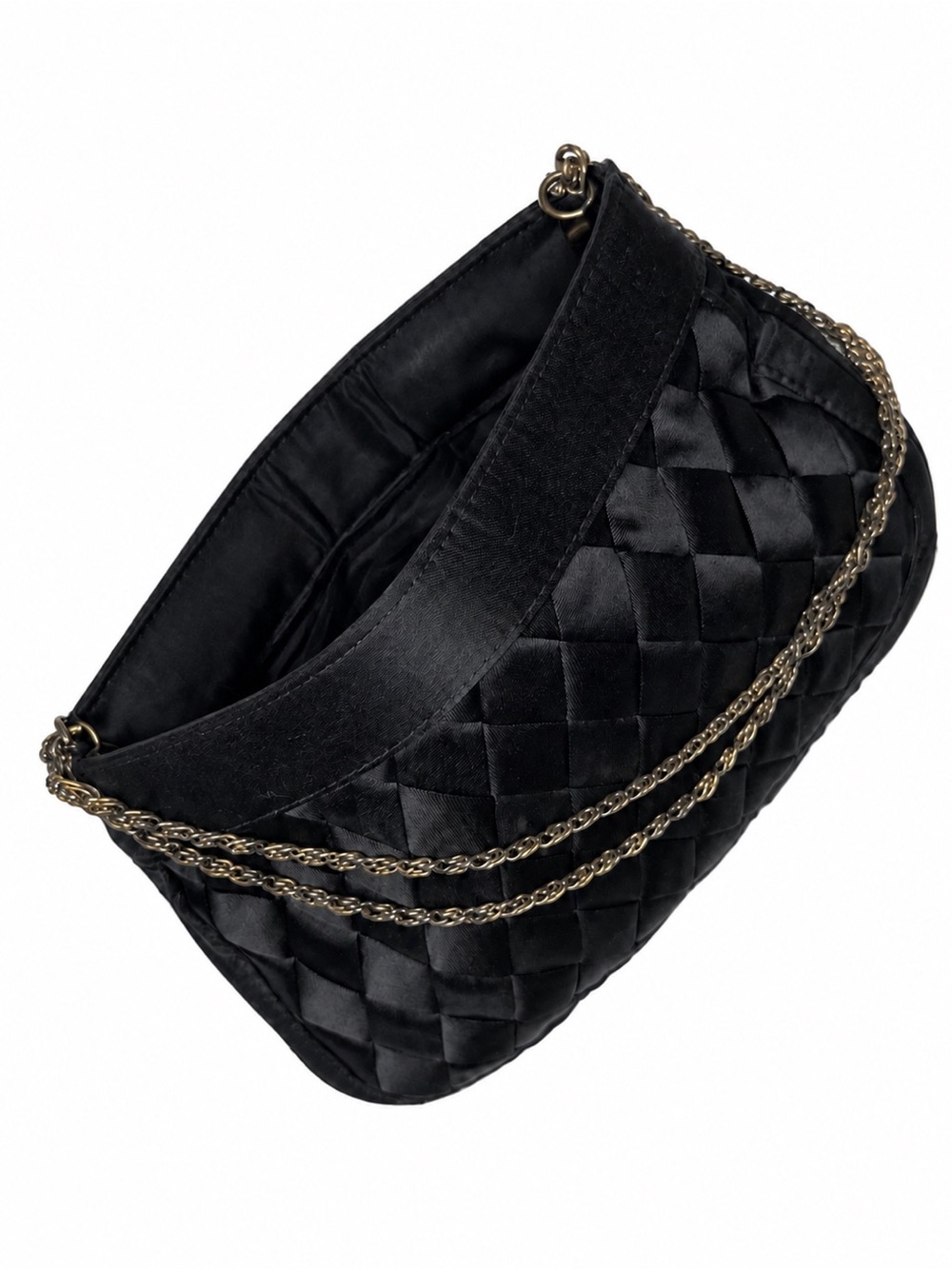 Vintage Walborg Black Woven Satin Basketweave Evening Bag Clutch Near Mint